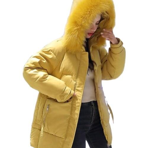 New 2021 \Womens Winter Coat Mid-Length Big Fur Collar Down Cotton Parkas Coat Thicken Warm Winter Jacket Ladies Cotton Overcoa