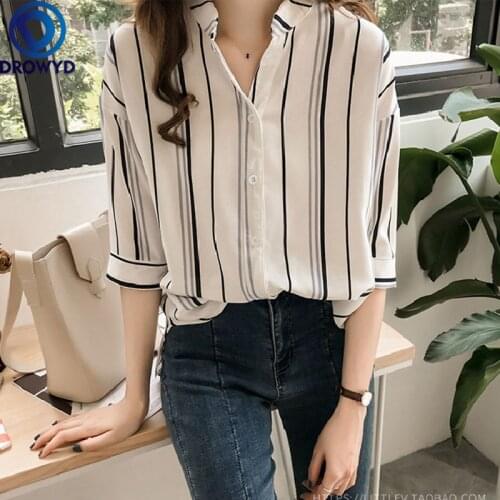New Plus Size Blouse Women Tops V-neck Striped White Chiffon Blouse Shirt Women Clothes Short Sleeve Blouse Women Korean Fashion