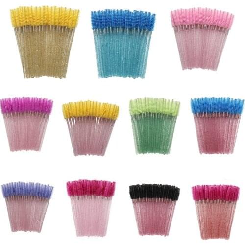 High Quality Disposable 50 Pcs/Pack Eyelash Makeup Brush Mini Mascara Wands Brush Eyelash Extension Tool