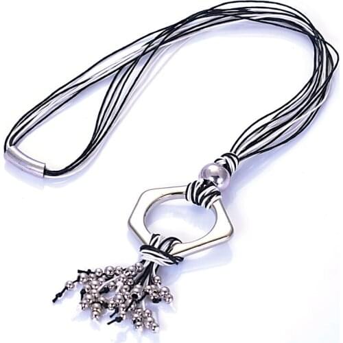 Designer Statement Elegant Fashion Waxy Cord Tassel Pendant Long Necklaces Jewelry For Women Girls Necklace Gifts