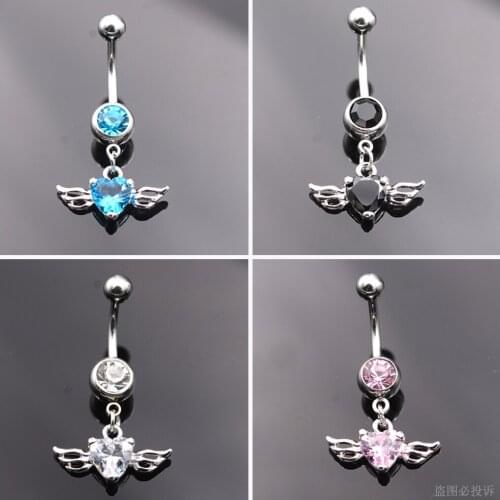 Top Zircon Belly Ring Earrings Hollow Wing Heart Navel Piercing Lake Blue Belly Button Piercing Navel Rings Party Ear Jewelry