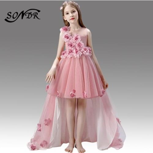 Pink Flower Girls Dresses For Party And Wedding HT075 Appliques One Shoulder Elegant Pricess Ball Gown Kids Pageant Dress 2020