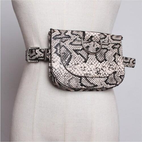 Summer Women Waist Fanny Pack Serpentine Pu Leather Belt Fashion Snake Skin Waist Belt with bag High quality Female Purse Q002
