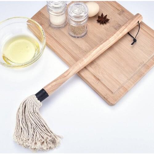 Durable Barbecue Brush Replacement Heads Pastry Roasting Wooden Handle Soft Oil Brush Bread Kitchen Cooking