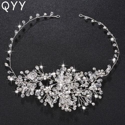 QYY Fashion Handmade Full Austrian Crystal Headbands Women Hair Jewelry Vine Wedding Hairpieces Princess Tiaras and Crowns