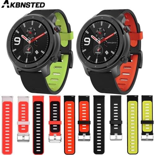 AKBNSTED 22MM Silicone Watch Strap For Xiaomi Amazfit GTR 47MM/Stratos 2/Pace/Huawei Watch GT2 Replacement Smart Watch Wristband