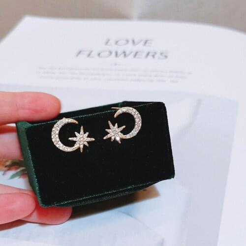 Luxury Fashion Cubic Zirconia Stud Earring For Women Girls Cute Star Moon Design Statement Earrings Korean Jewelry Gifts