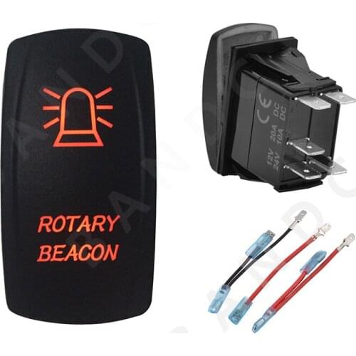 ROTARY BEACON Rocker Switch 5P ON-OFF SPST Laser Etched Orange Illuminated Led for Car Boat Marine ARB RV Camper，Jumper Wire
