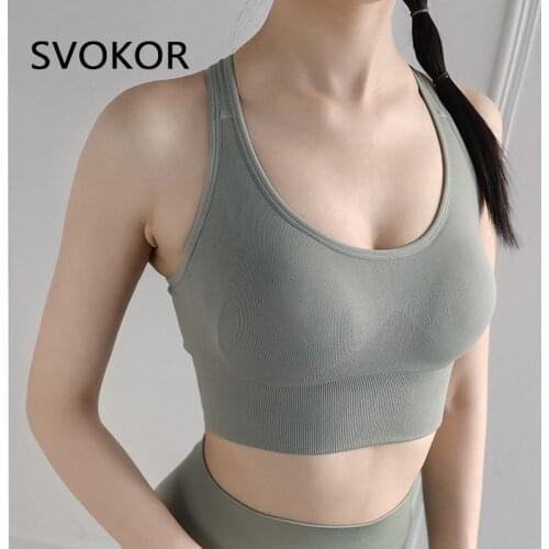 SVOKOR Sexy Top Women Sport Bra Shockproof Gym Crop Tops Womens Cross Back Padded Underwear Adjustable No Wire Brassiere