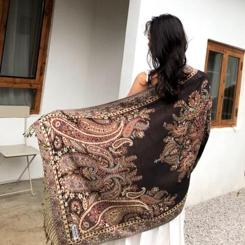 Travel scarf New Bohemia Style Women Double Side Paisley Silky Pashmina Scarf Wrap Shawl Ladys Ethnic Jacquard fringed 2020