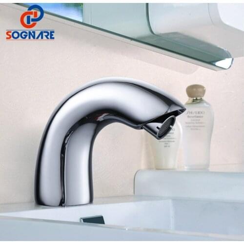 SOGNARE Water Saving Sensor Faucet Basin Tap Chrome Finished Hot Cold Mixer Automatic Infrared Hand Touch Tap Battery Power D206