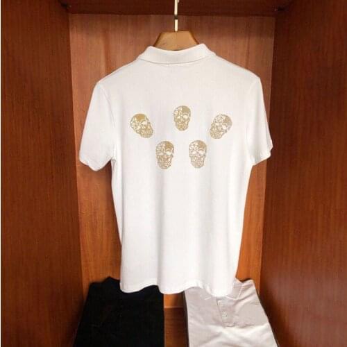 Sports Sweat-Absorbent Exquisite Mens Short-Sleeved Polo Shirt Hot Drilling Skull Personality Hip-Hop European Loose 5XL