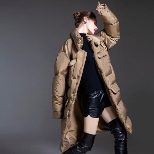 Quilt down jacket female in long winter 2020 new fashionable joker warm down coat and cap