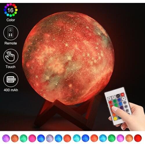 3D Printed Star Moon Lights 16 Colors Change Touch And Remote Control Galaxy Light For Gifts Built-in battery and USB Charger