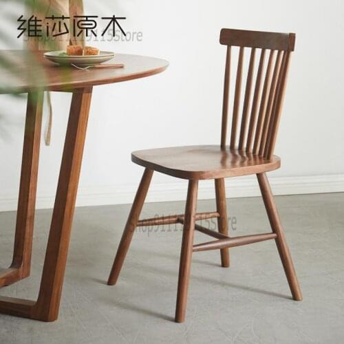 All Solid Wood Dining Chair Nordic Family Black Walnut Wood Leisure Chair Modern Light Luxury Simple Desk Chair Leisure Chair