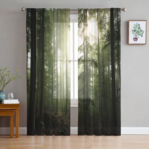 Morning Light Forest Sheer Curtains for Living Room Modern Voile Curtain Bedroom Tulle Curtains Window Drapes Decor