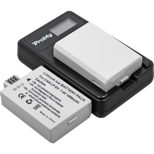 2Pcs PROBTY LP-E5 LP E5 LPE5 Battery + LCD USB Charger For Canon 450D 500D 1000D Kiss Digital X2 X3 F Rebel XSi Xli XS Camera