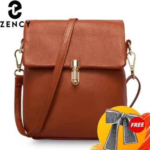 Zency 100% Genuine Leather Fashion Women Messenger Bag Practical Phone Purse Girls Small Flap Bags Lady Shoulder Handbag