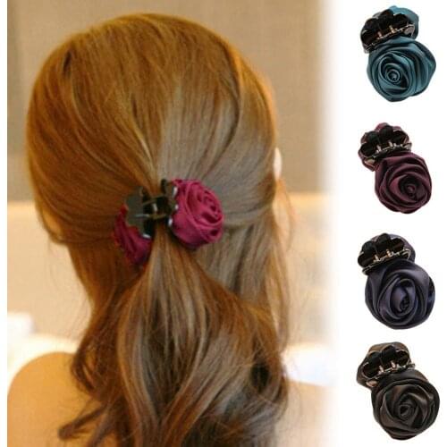 Women Elegant Cloth Rose Flower Hair Grip Clip Ponytail Holder Barrette Headwear
