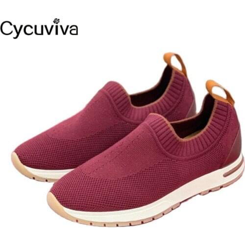 2021 Women Knitted Platform Sneakers Summer Flat Casual Shoes Woman Thick Sole Ladies Open Walk Shoes Woman Slip On Loafers