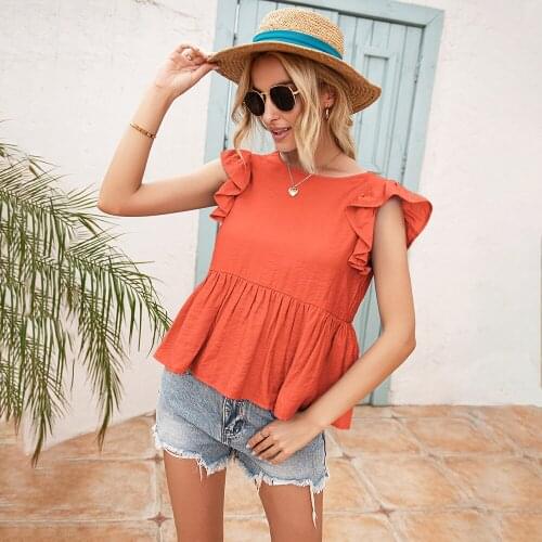 Womens Summer O-neck Short Sleeves Tops 2021 Sexy Backless Hollow Out Lace Stitching Fashion Black White Ruffle Loose Women Top