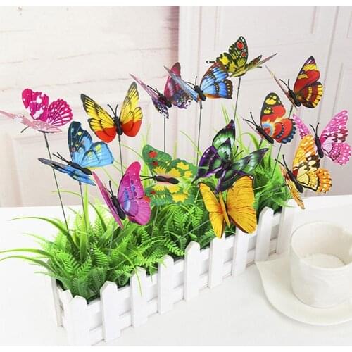 10/20/50Pcs Artificial Butterfly Insert Rod Garden Decor DIY Fake Flower Arrangement Realistic Wedding Decoration Ornaments