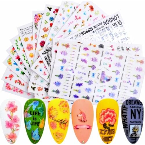 2PC/Set Nail Flower Letter Leaf Beauty Slider Bloom Colorful Plant Pattern 3D Manicure Sticker