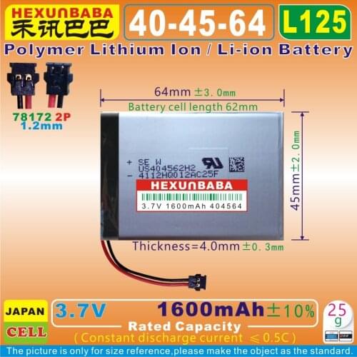 2pcs [L125] 3.7V 1600mAh [404564] 78172 2P;Polymer Li-ion battery for iRiver Astell & Kern AK JR MP3,MP4;SPEAKER