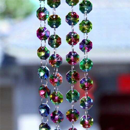 5meters Suncatcher Hanging Rainbow Crystal Garland Beads Chain Glass Garland Strand For Wedding Room X-Mas Tree Curtain Decor