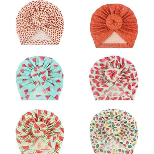 6 Colors Handmade Donut Baby Girls Hats Fashion Printed Fruits Pattern Infant Caps Polyester Cotton Bonnet Toddler Accessories