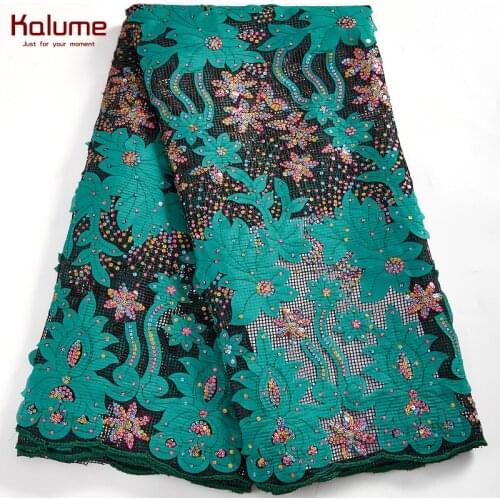 Kalume African Wax Lace Fabric Sequins 5 Yards Nigerian Wax Lace Fabric High Quality For Diy Sew Dress Wedding Party F2581