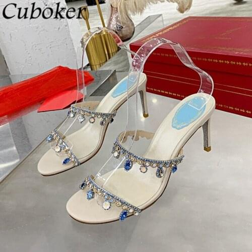 Brand Designer Crystal High Heel Sandals Women Rhinestone Bling Bling Slides Female Summer Runway Party Dress Shoes Women Mujer
