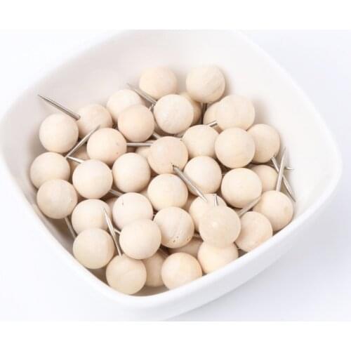 50pcs Nautral Wood Pushpin Round Ball Shaped Thumbtack Pins for Fixing Pictures Decorative DIY Tool Wholesale 10x19mm MT0803
