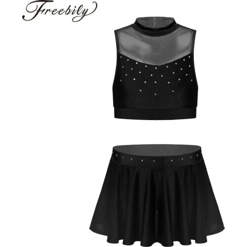 Girls Latin Rumba Ballroom Dancewear Outfit Kids Sleeveless Crop Tops Short Skirt Children Stage Ballet Dance Gymnastics Costume