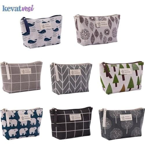 Canvas Cosmetic Case Print Pattern Storage Bag Female Portable Travel Make Up Pouch Storage for Change Cards Key Cosmetics