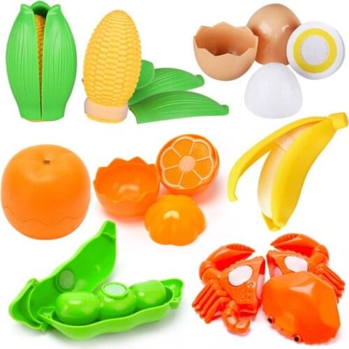 P31B 1Set Toy Kitchen Set Play House Toy Toddler Kitchen Fruit Food with Real Cutting Shape Girls Pretend Role-Play Set