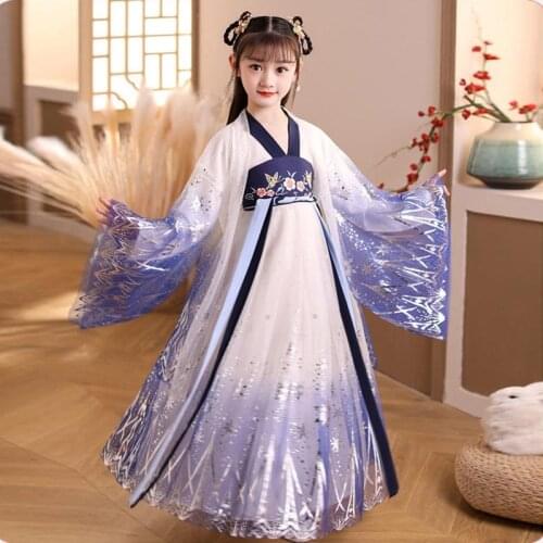 Chinese Kids Clothing Hanfu Costumes Child Traditional Hanfu Fairy Tang Dynasty Girls Gradient Princess Dresses Party Cosplay