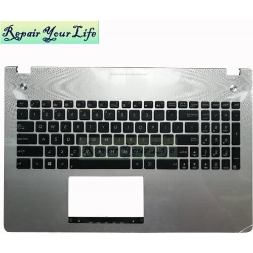 Laptop keyboard for ASUS N56 N56VM US English black backlight Topcase silver palmrest 0KNB0-6621US00 9Z.N8BBQ.K01 replacement