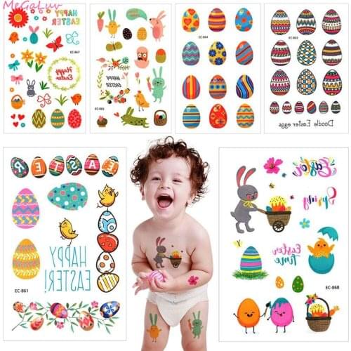 3pcs Cartoon Temporary Tattoo Sticker For Children Easter Decoration Cute Rabbit Eggs Shape Stickers Kids Favor Baby Tattoos