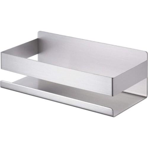 Kitchen Wall Mount Shelf Self Adhesive Punch Free Spice Storage Rack Bathroom Stainless Steel Shampoo Organizer