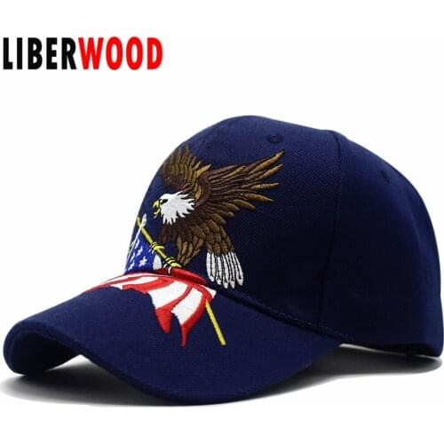 LIBERWOOD Patriotic American Eagle and American Flag Baseball Cap USA Bald Eagle 3D Embroidery Snapback Hats Men Cap