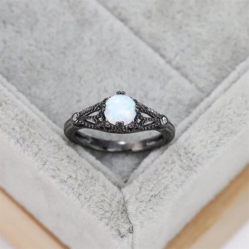 Best selling S925 silver fashion mysterious black wedding ring zircon Opal crystal creative jewelry womens gift
