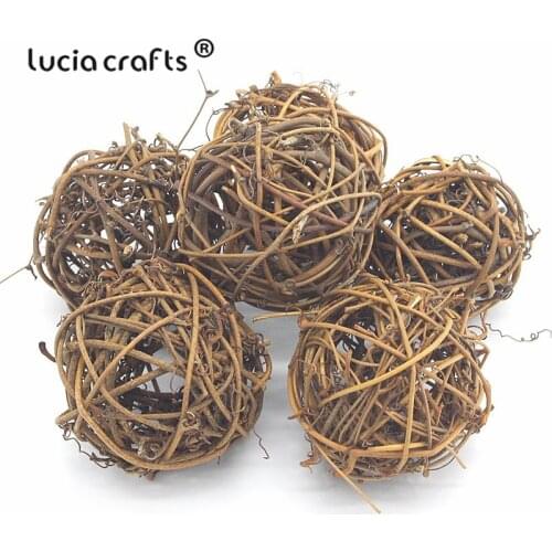 Lucia Crafts 6 pcs Woven Natural Color 5-8 cm Sepak Takraw Wooden Crafts Garden Wedding Party Decor M0602