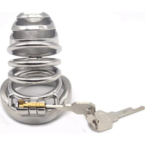 Male Chastity Bondage Penis Lock Bend Ring Stainless Steel Lock Cock Cage Ring Fetish Cage Adult Game Flirt Metal Strap Sex Toy