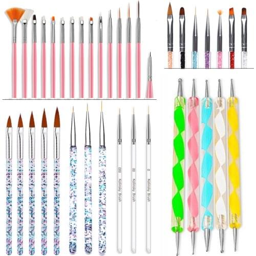Nail Pointing Pen and Nails Manicure Brush Set UV Gel Painting Carving Nail Art Dotting Pen Acrylic Brushes Nail Art Tools