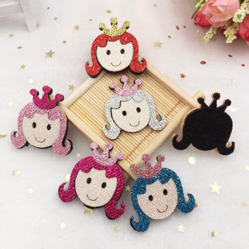 10pcs 40mm Mix Non-woven Glitter Paillette Crown Girl Applique Making Childrens Hairpin Accessories DIY Craft Supplies A93A