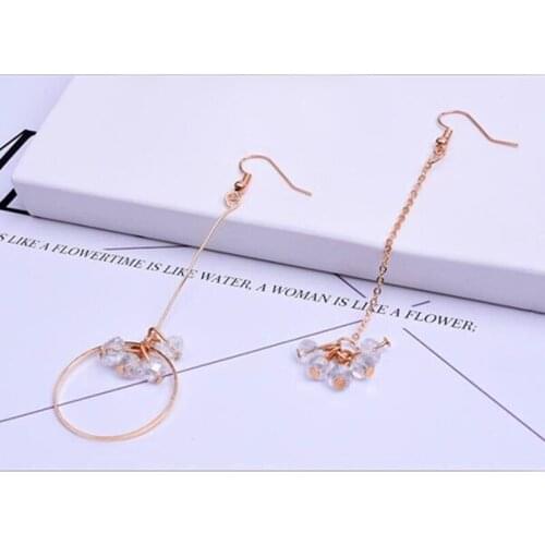New Design Crystal Flower Earings Ear clip Asymmetric Earings Irregular Iong Stud Earrings No ear hole Ear clip Cheap Jewelry