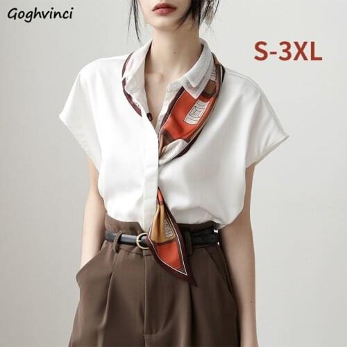 Solid Shirts Women Summer White Casual Fashion Tops All-match Korean Style Comfortable New Oversize Simple Turn-down Collar Girl