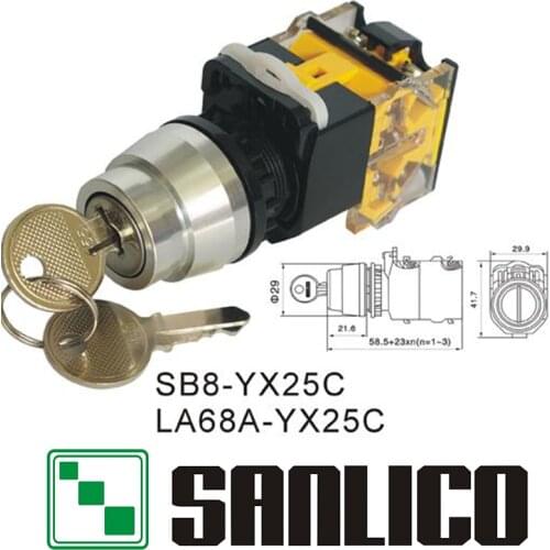 Key lock switch selector switch rotary switch knob switch two or three position SB8(LA68A LAY39)-YX25C