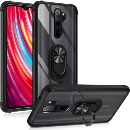 Transparent Crystal Clear Cover Military-Grade Protection case 360° Rotating Magnetic Ring Kickstand for redmi Note 8 Pro